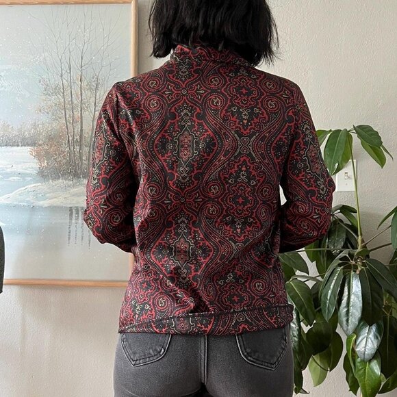 Vintage 80s long sleeve button down black red floral blouse size 6 petite - Picture 4 of 9